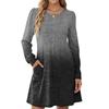 Women's Long Sleeve Pleated Round Neck Gradient Printed Casual Dress With Pockets