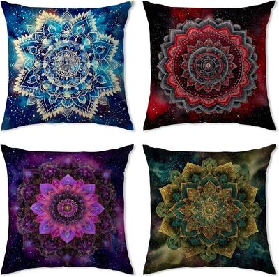 4Pcs Galaxy Mandala Throw Pillow Covers Set Boho Celestial Art Cushion Cases for Living Room Sofa Bedroom Home Decor