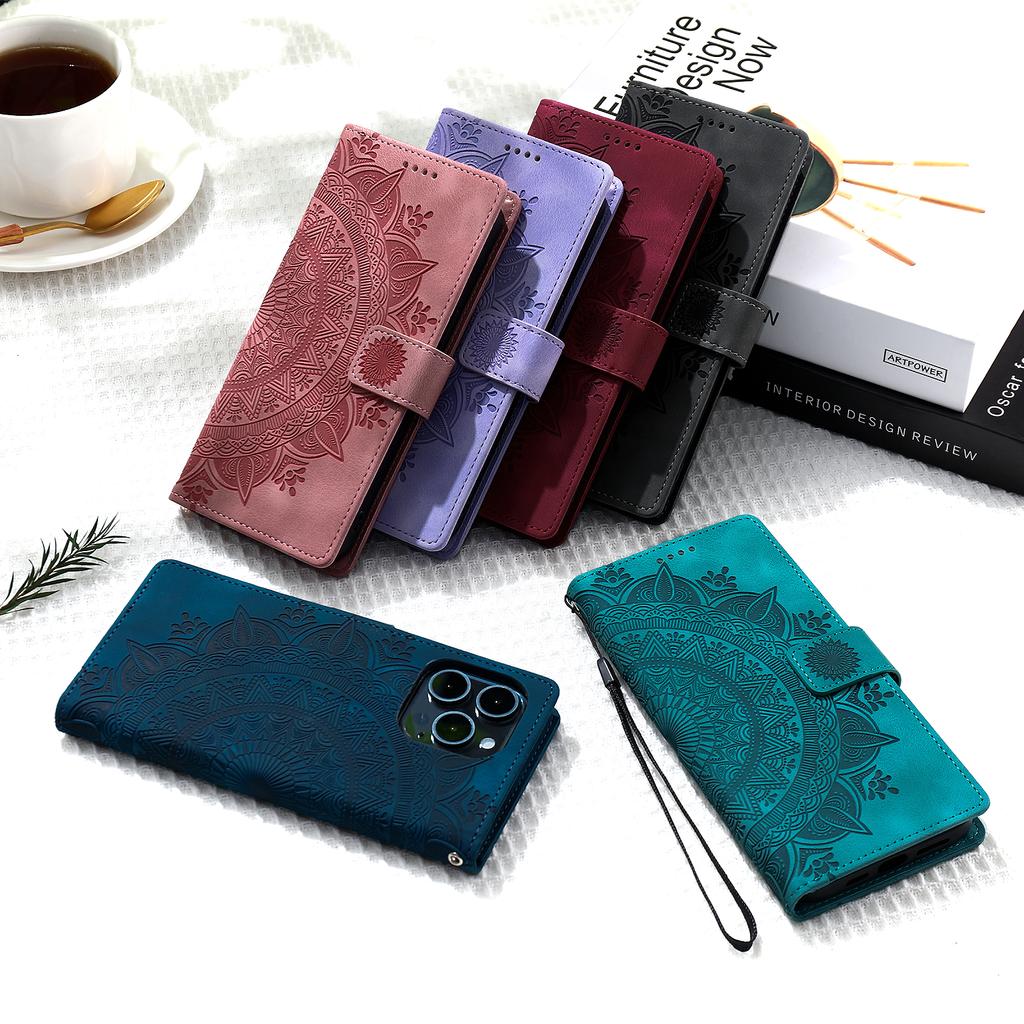 Embossed Totem Leather Case for iPhone 17 Air 16 16E 15 14 13 12 11 Pro Max XS Max XR 7 8 Plus -SE Flip Card Wallet Phone Cover