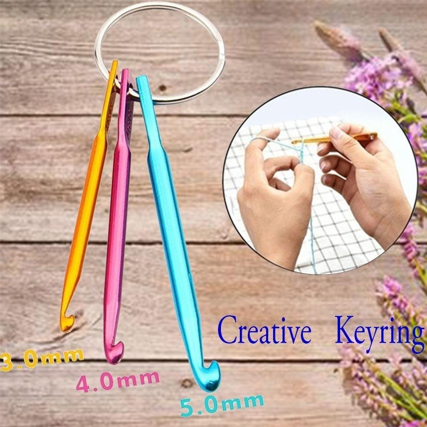 Buy Crochet Hook Key Chain 3pcs Hot Mixed Aluminum Knit Needle Crochet