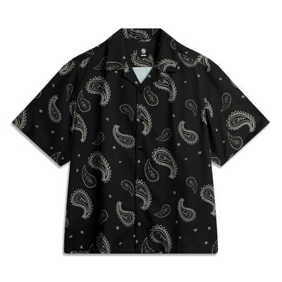 Li Ning Basketball Series Bad Five All Over Print Button Soft Breathable Versatile Loose Short Sleeve Shirt Men Shirts ASHV005-2