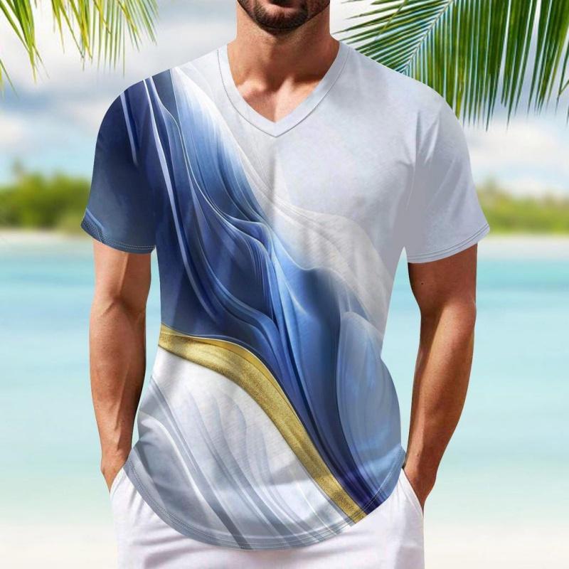 

Мужские футболки с V-образным вырезом, с графическим принтом в цветную полоску, 3D-печать, повседневные, спортивные, с коротким рукавом - ткань из полиэстера средней эластичности, летняя одежда свободного кроя XL