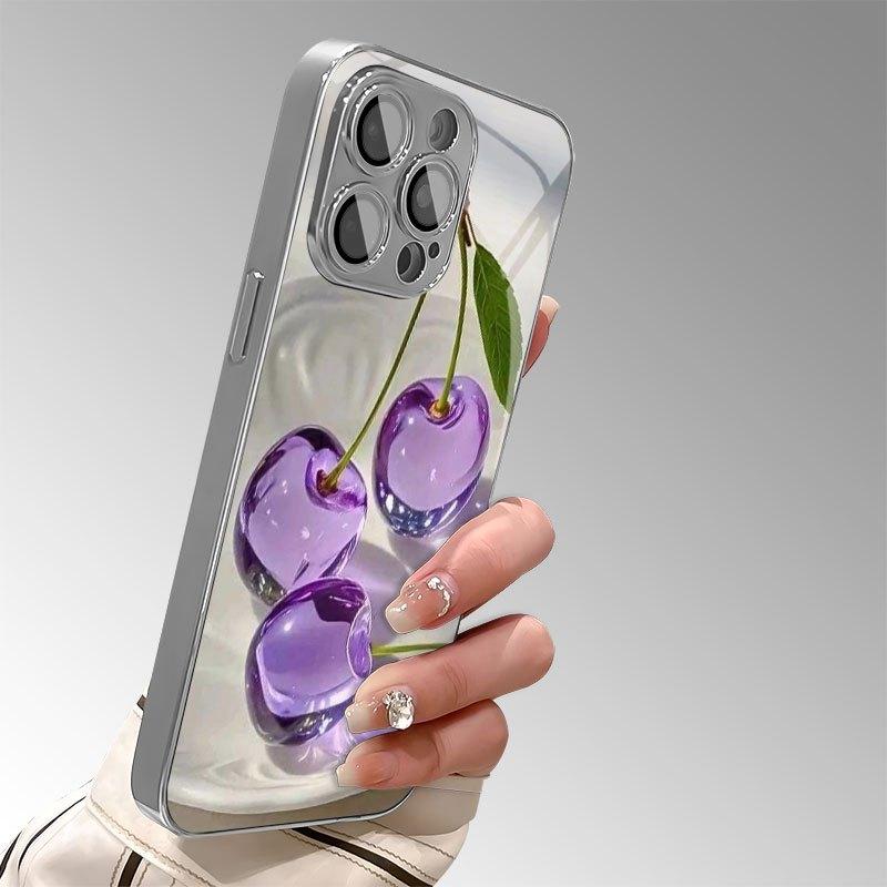 Fioletowy kryształowy wzór wiśniowy Szklane etui na telefon do Samsung Galaxy A07 A16 A55 A56 A35 A34 A54 A25 A05S A04E A73 A53 A33 4G 5G