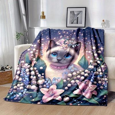 1pc Cat Printing Lightweight Flannel Blanket, Comfortable and Warm Blanket, for Camping Sofa Bed and Couch Office, In All Seasons