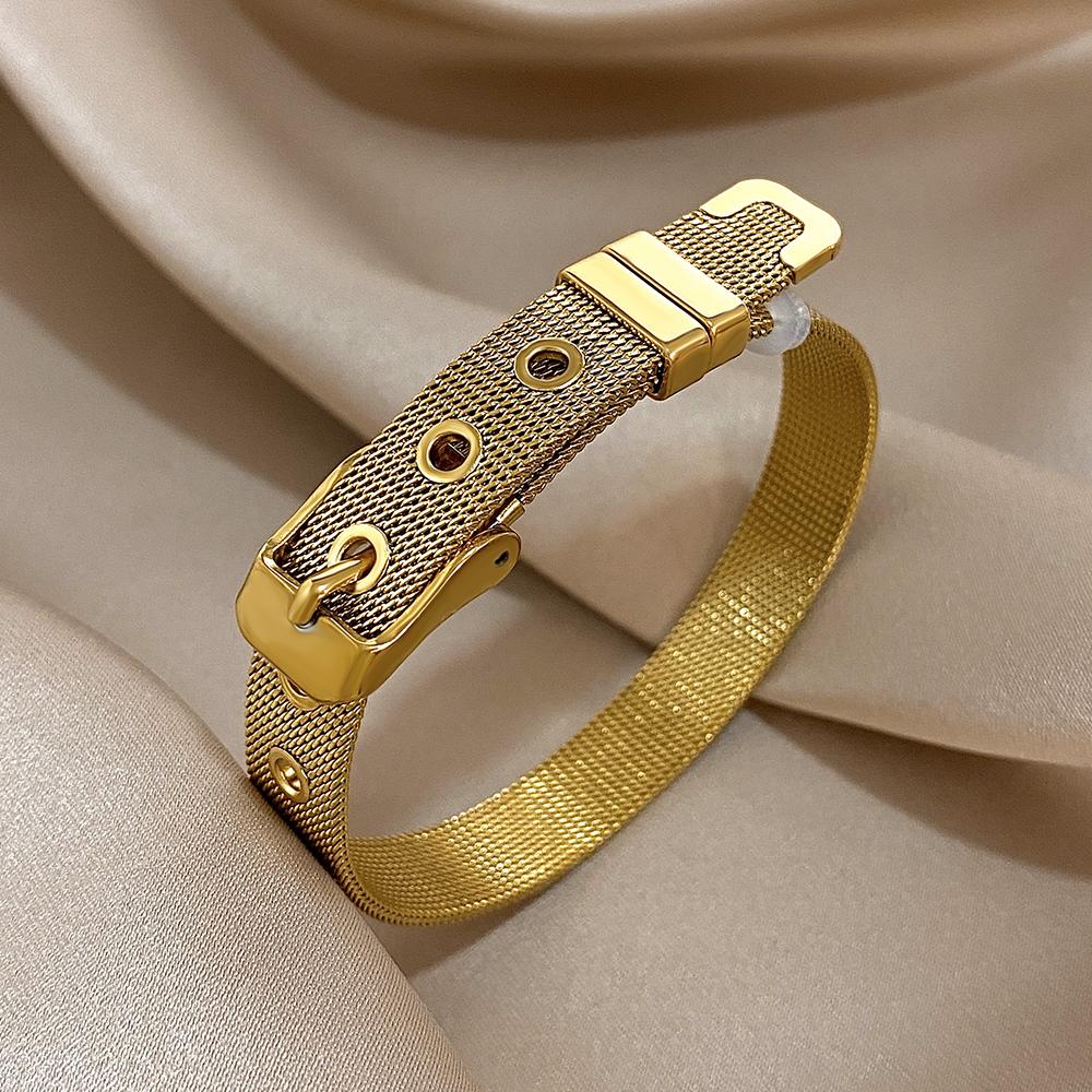 Greatera Stainless Steel Strap Men Bangle Fashion Adjustable Personality Knit Mesh Belt Bracelet For Couples Simple Jewelry