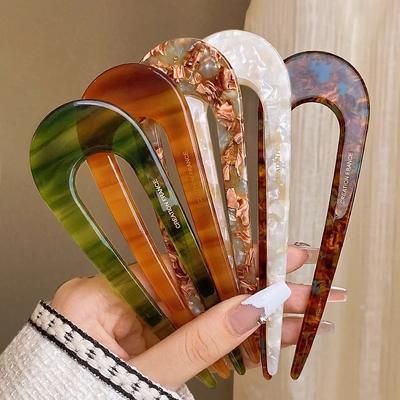 Colorful Acetate U-Shaped Hairpin Female Meatball Head Pan Hair Hairpin Simple Chinese Hairpin Modern Style Temperament HairClip