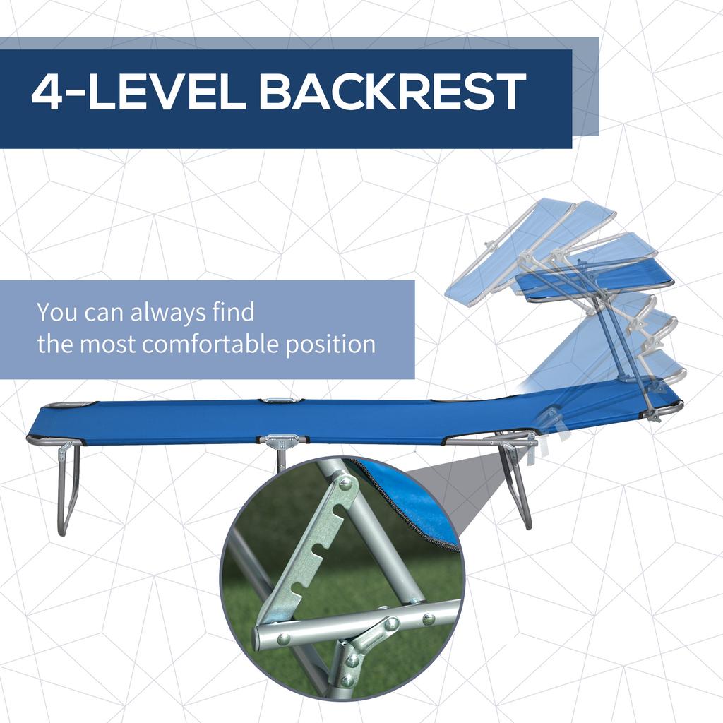 Folding Sun Lounger Set of 2 with Canopy, Reclining Sunbed with 4-Position Adjustable Backrest, 600D Oxford Cloth
