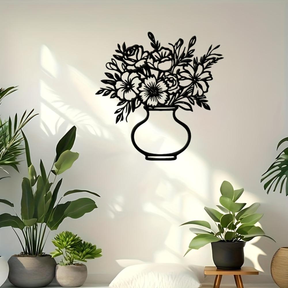 

Metal Wall Art Floral Vase Decor for Living Room Bedroom Coffee Shop Easter Valentine Wedding Gift Nature Lovers 12in