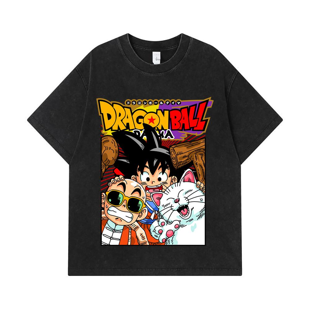 275 GSM Washed T-shirts 100% Cotton Dragon Ball V39 Daima Goku Print Unisex Heavy Cotton T Shirt