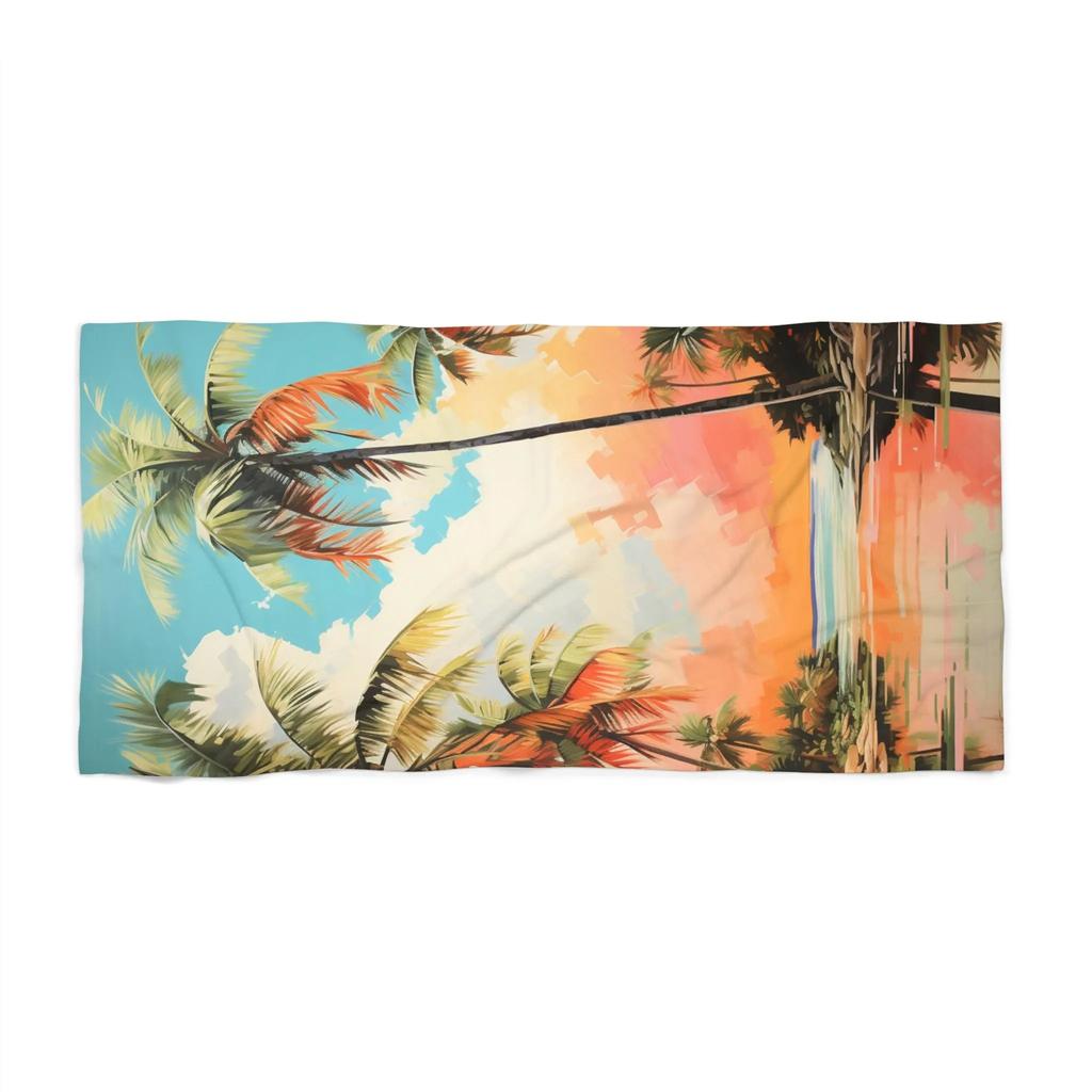 Vintage Sunset Palm Tree Beach Towel Microfiber Lightweight Absorbent Quick Dry Oversized Stylish for Camping Vacation Boho