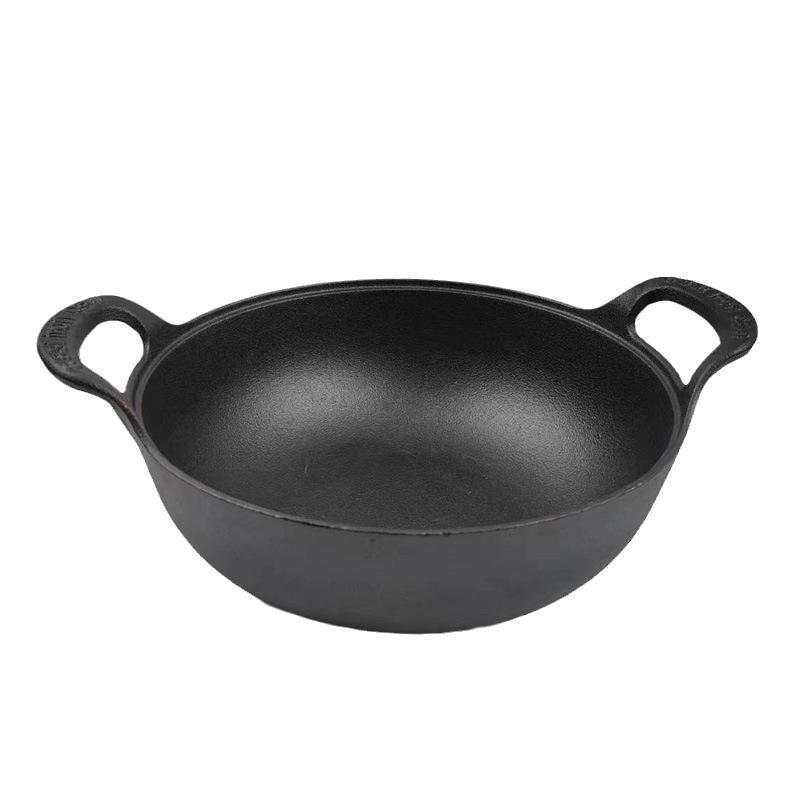 Cast Iron Yuanbao Pot: Non-stick Dual Ear Frying Pan, Stew Pot & Small Steel Cannon for Gas & Induction Cookers.
