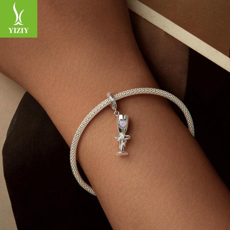 Vintage Goblet Diy Pendant Accessories, French Elegant Romantic S925 Sterling Silver Bracelet Beaded