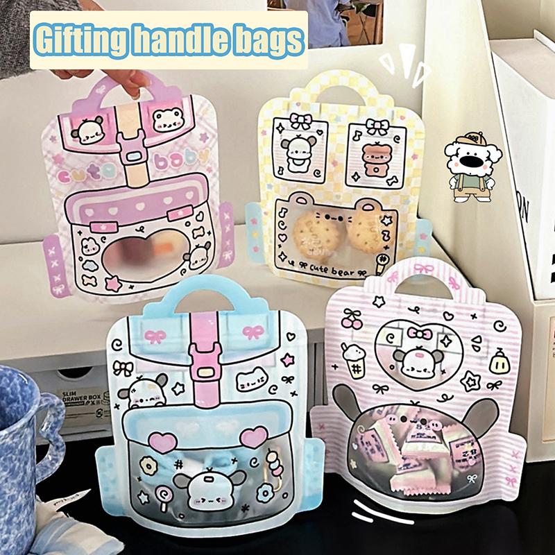 3/6Pcs Handheld Self Sealing Bag Cute Plastics Storage Bag Snack Packaging Bag Gift Packaging Bag Cartoon Reusable Packaging Bag