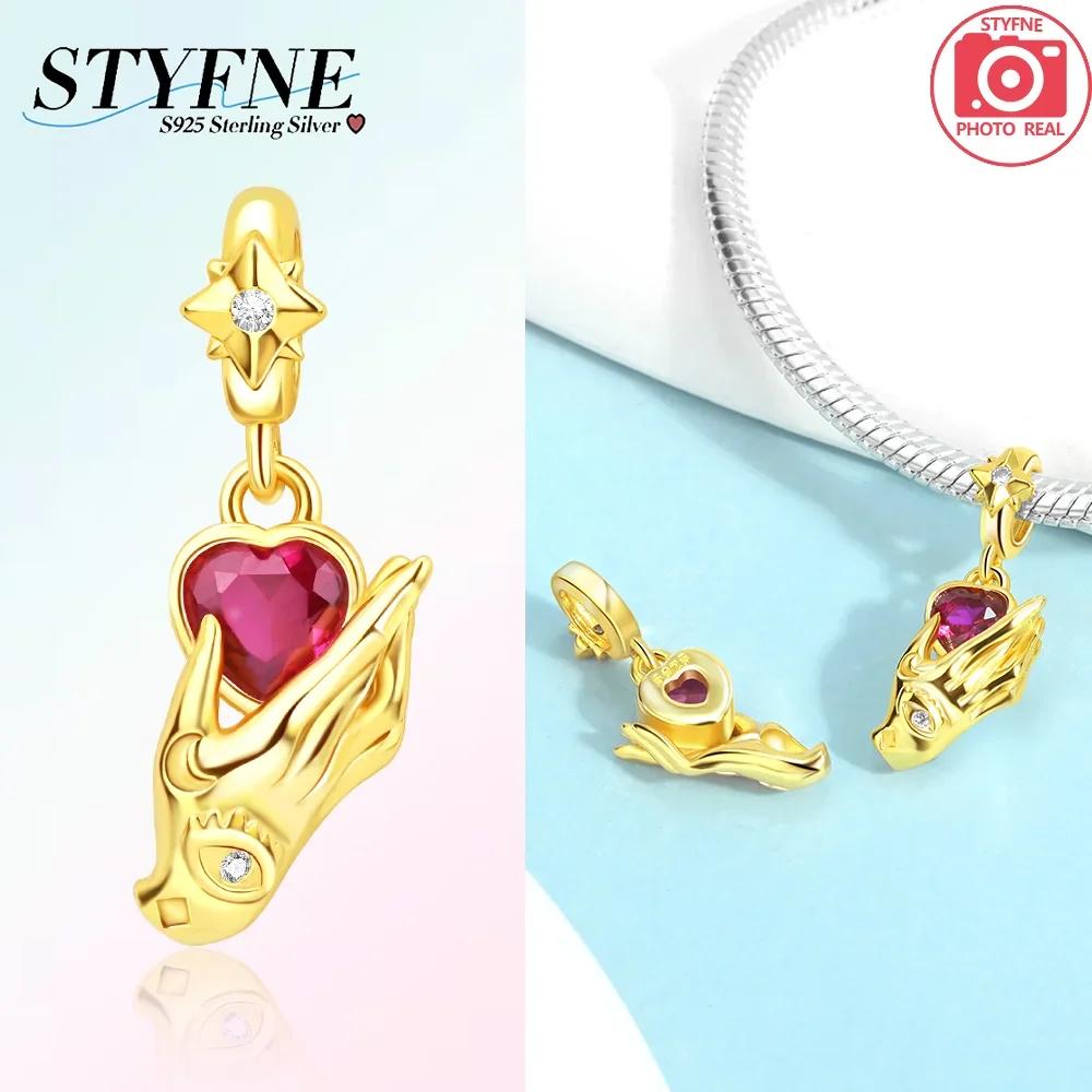 

100% Copper Sparkling Zircon Devil S Eye Cross Golden Palm Holding Red Heart Charms Beads Fit Original Bracelets Diy Jewelry