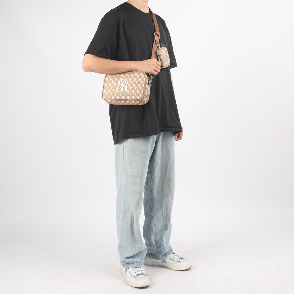 New MLB Monogram Collection Fabric Combo Bag Crossbody Bag Shoulder Bag Women's Khaki 32BGDC111-50B