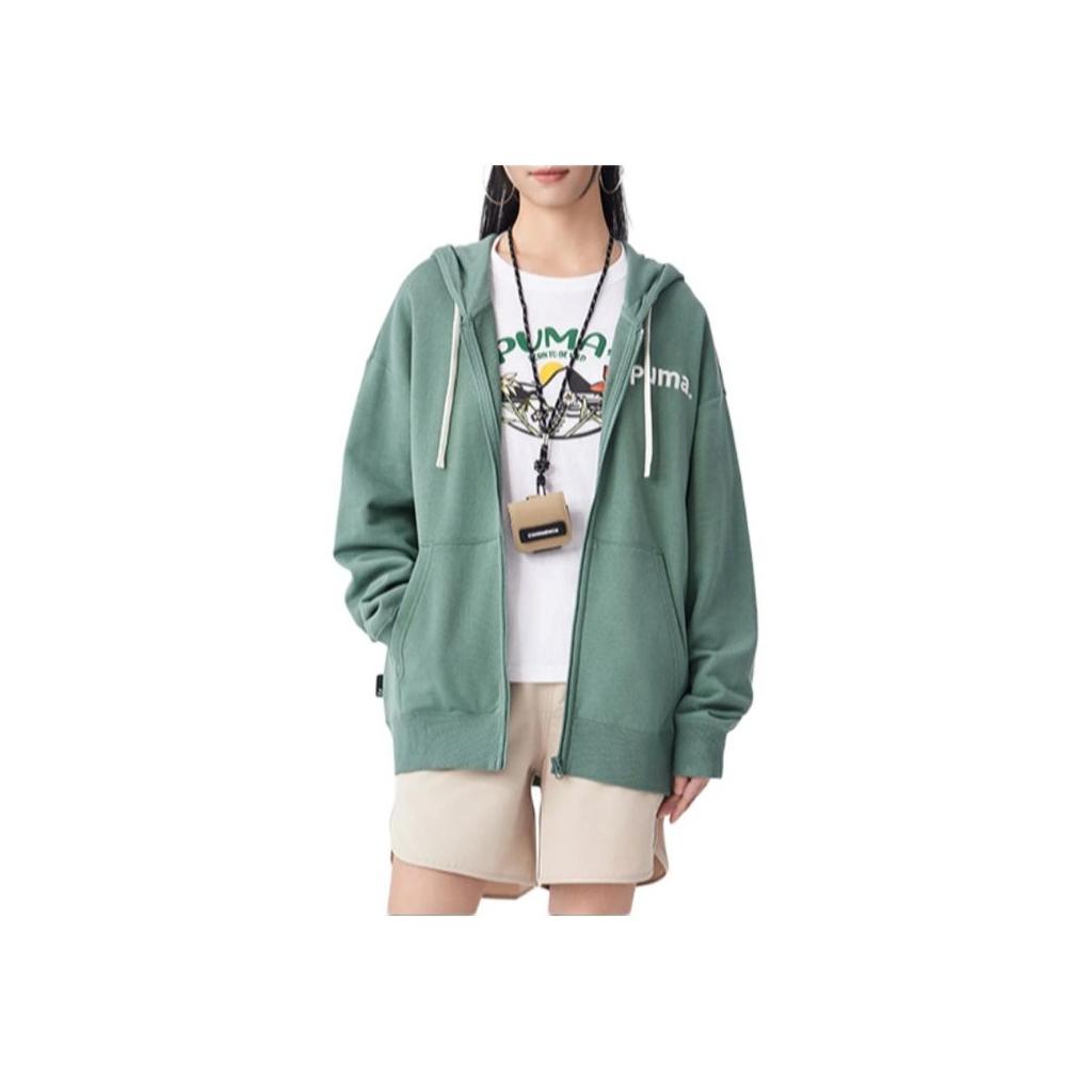 Puma Team Fz Hoodie With Letter Embroidery Loose Fit Zip-Up Sweatshirt Unisex Hoodies Light-Green Gray 629953-89