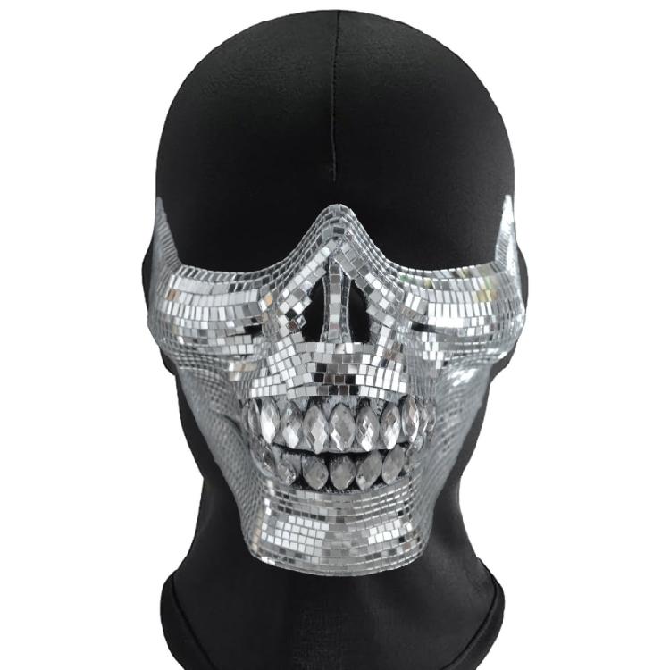Multifuntional Crystal Skull Half Face Mask Themed Party Accessory Perfect for Halloween Carnival and Costume Gatherings
