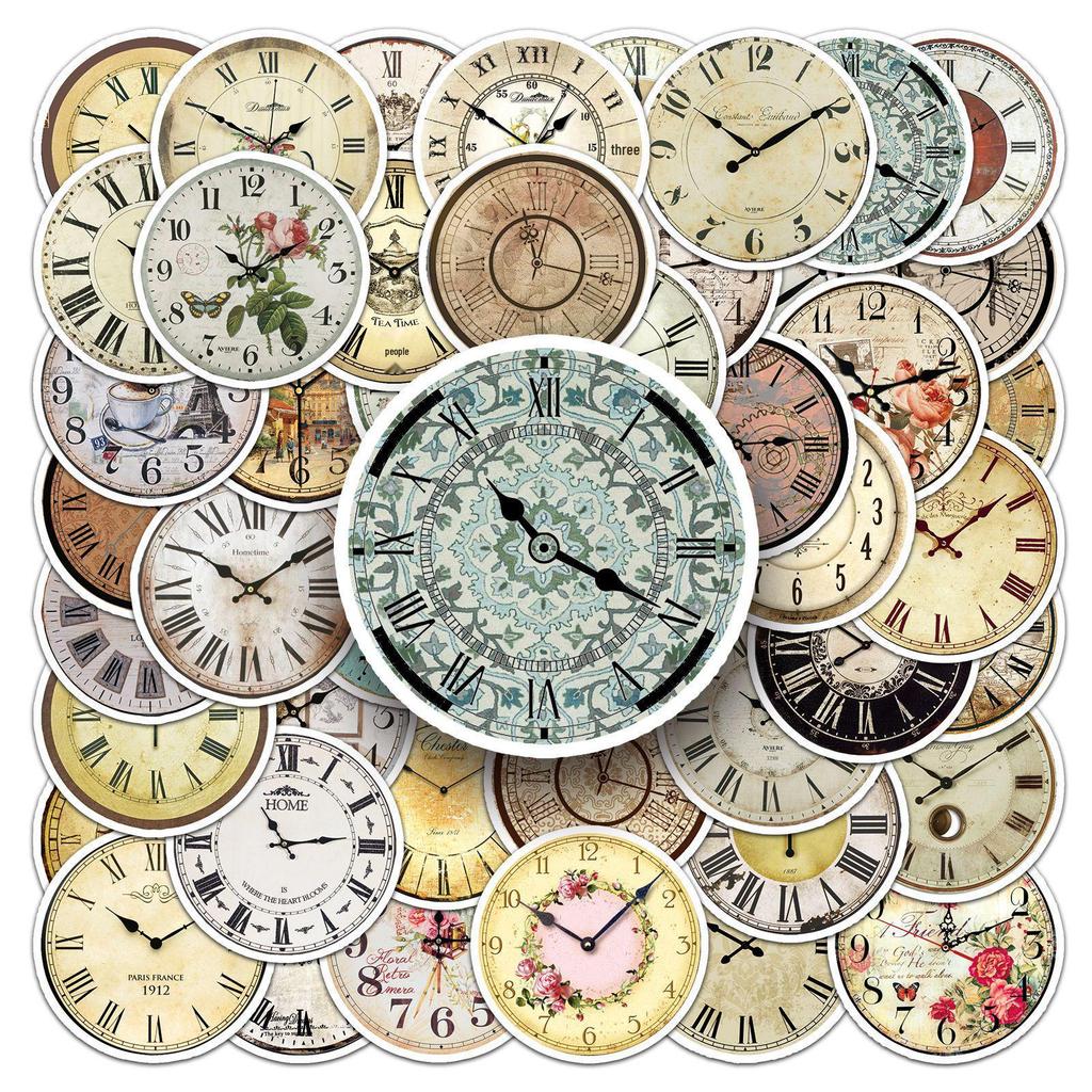 50 Retro Clock Stickers: Creative Vintage DIY for Journals, Notebooks, Water Bottles, and More