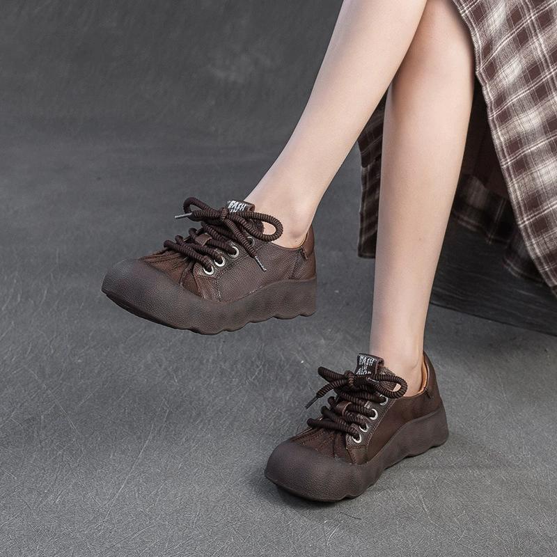Fashion GKTINOO 2025 Spring Summer New Retro Thick Soled Shoes Casual Sneakers Big Toe Genuine Leather Women's Flat Platform Shoes