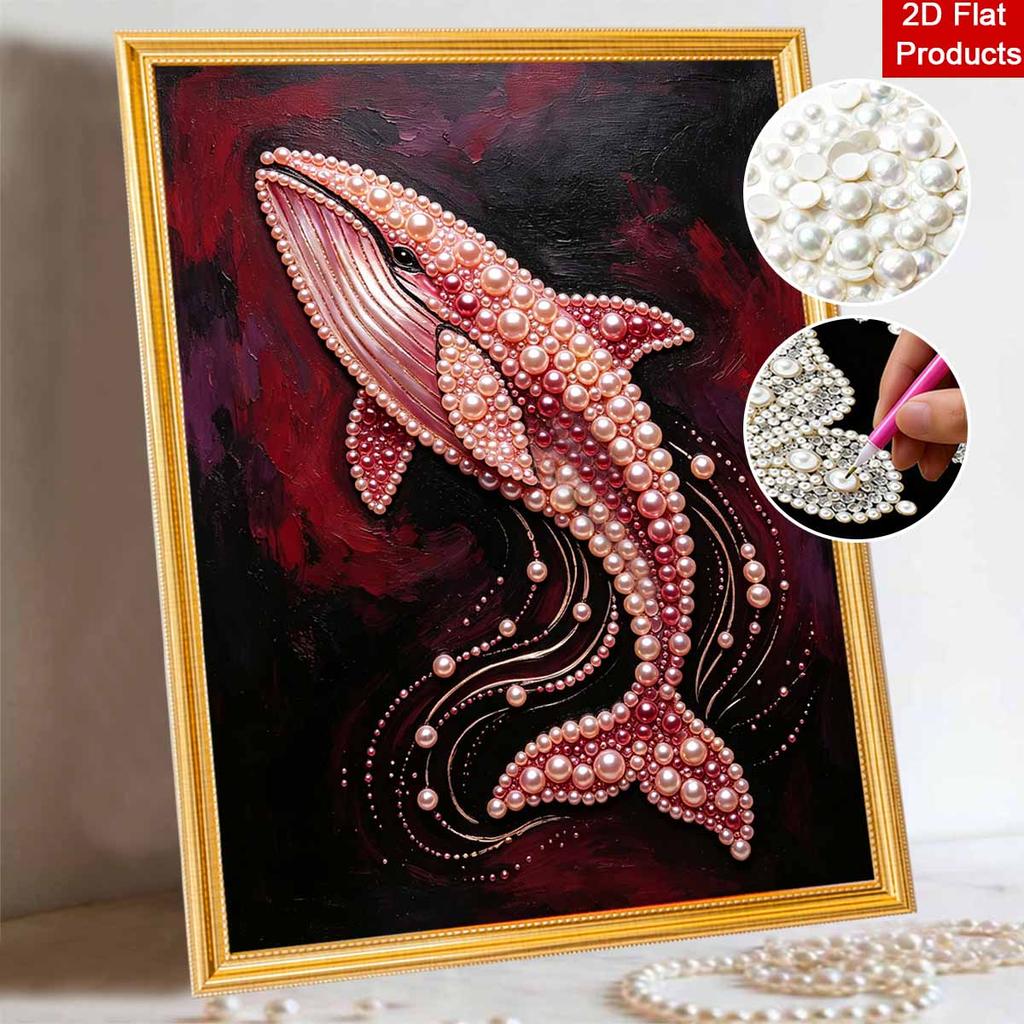 DIY Framed Pearl Painting Kit Red Whale Pattern Sparkling Bead Canvas Creative Craft Gift for Women Adults Wall Art Decor Hobby Projects Supplies
