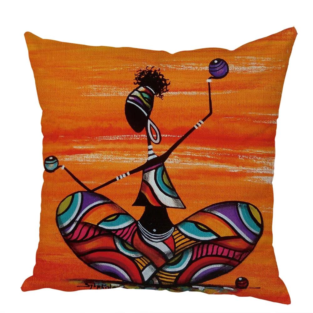 Peach Skin Cushion Cover 45x45cm Abstract Painting Africa Life Pillowcase African Woman Home Decor Gallery Exotic Pillow Case