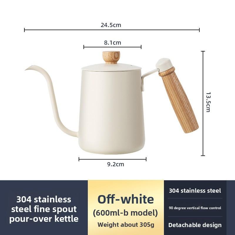304 Stainless Steel Wooden Handle Espresso Coffee Pot for Home and Commercial Use, Long Spout and Fine Nozzle Drip Coffee Maker for Brewing