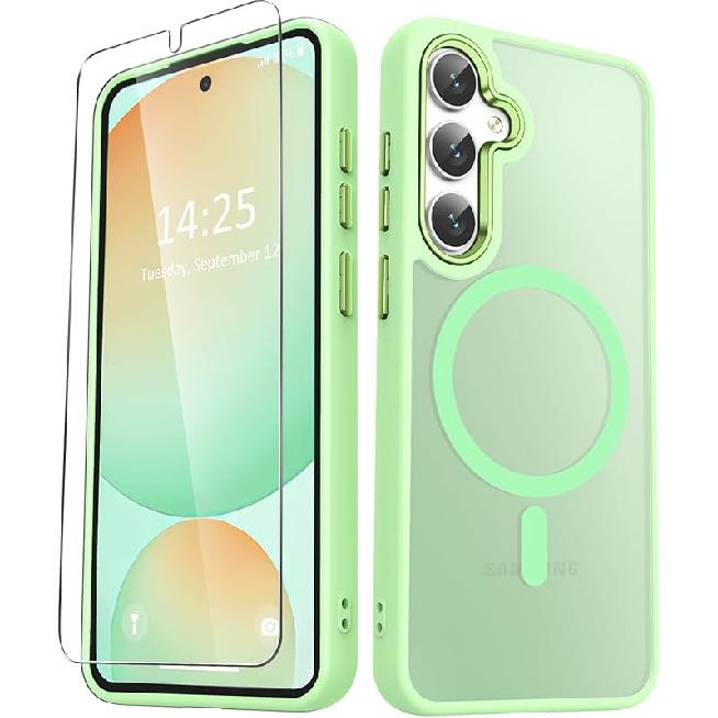 for Samsung Galaxy S24 FE Case, Matte Magnetic Phone Case with 1 Screen Protector, Support for Magsafe, Translucent Frosted Slim Shockproof