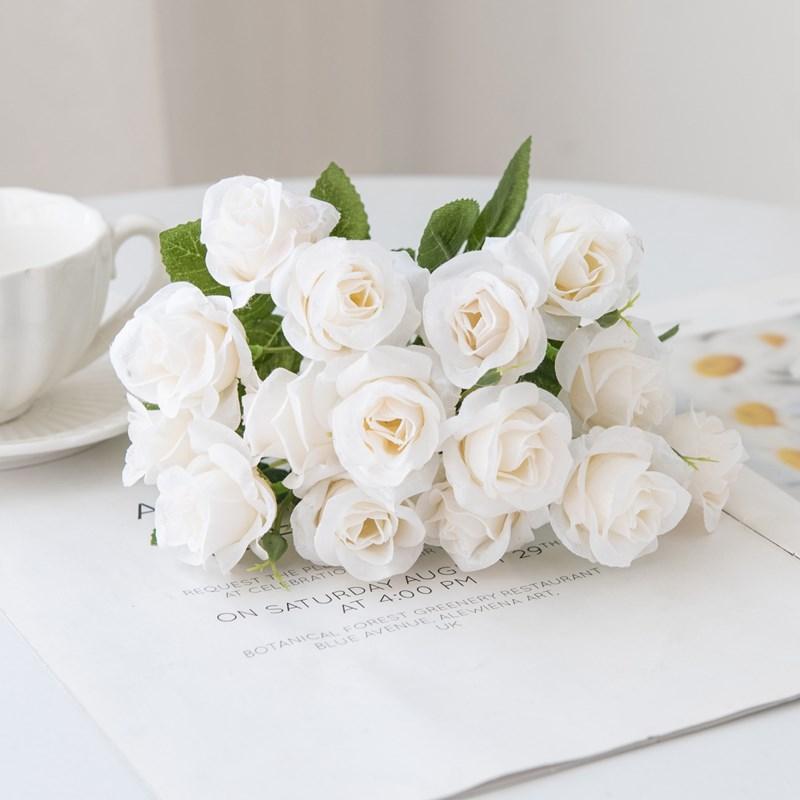 

1PC 15 Heads Artificial Flowers Silk Rose Bride Bouquet Wedding Table Party Vase Festival Home Decoration Accessory Fake Flowers 1pc білий