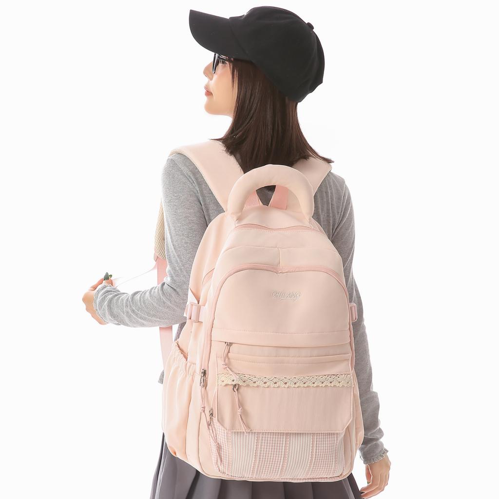 Casual Large Capacity Lightweight Patchwork Backpack for Girls Student School Bag Leisure College Style Double Shoulder Bag