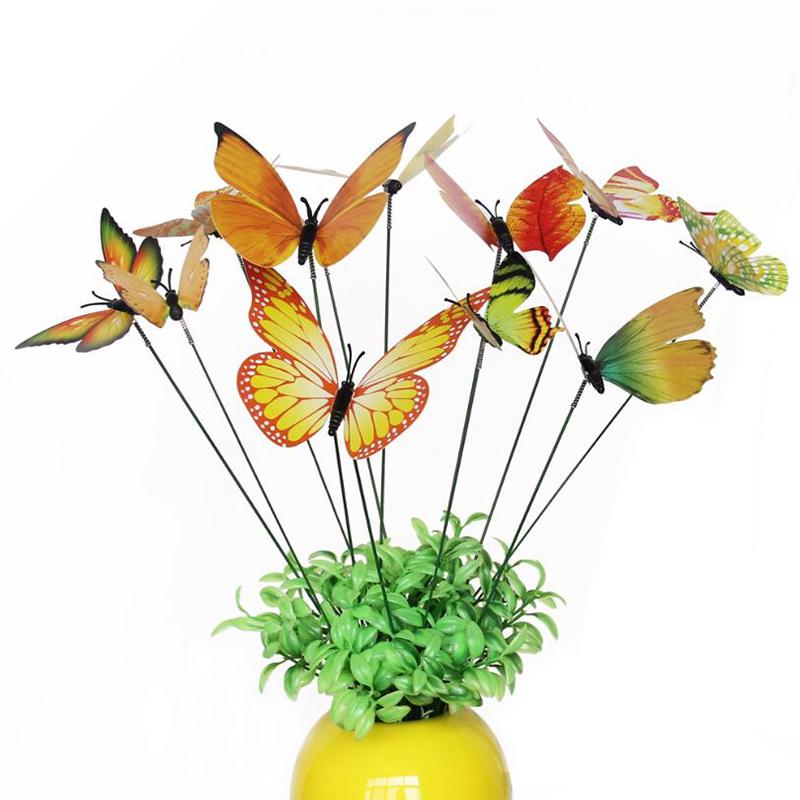 

12шт бабочка металлические колья открытый двор лужайка плантатор садовый декор бабочки жёлтый
