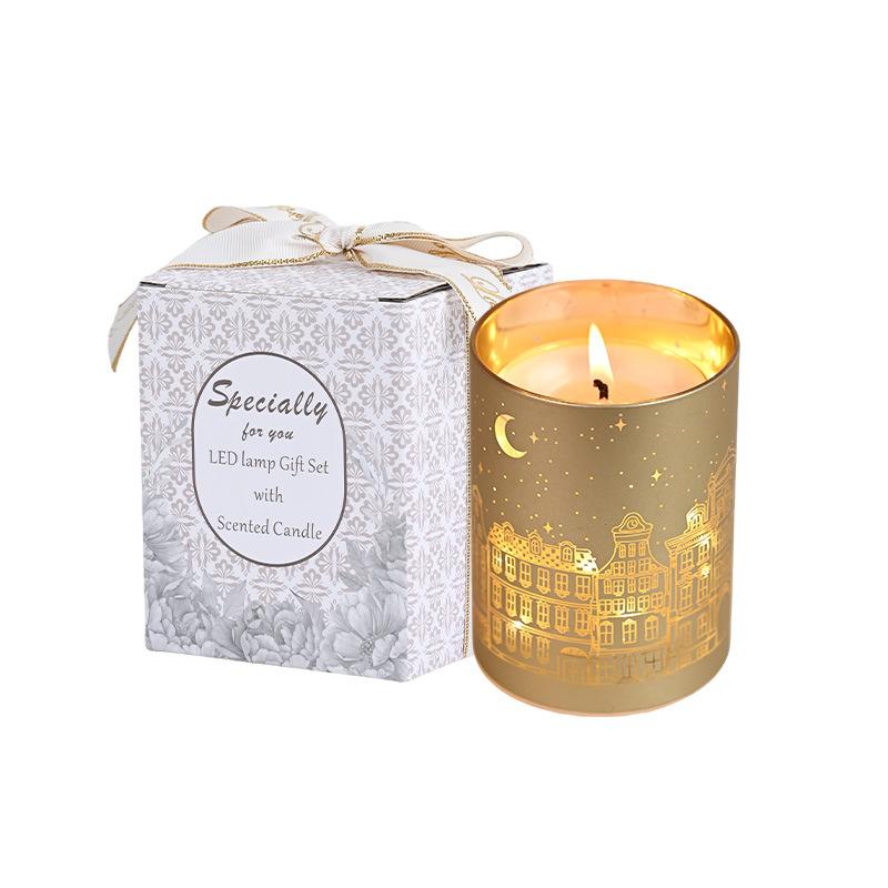 Aromatherapy Soy Wax Candle Romantic City Pattern Holiday Gift Bedroom Lasting Fragrance Nightlight Hand-Poured
