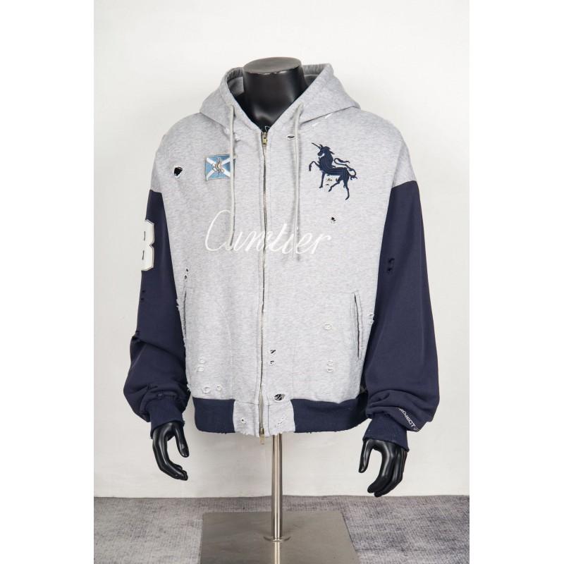 Mens Oversized Distressed Embroidered Hoodie With