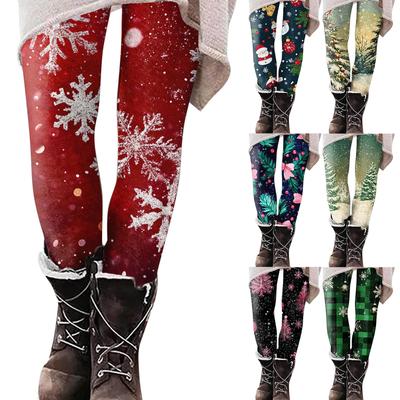 Women's Casual Outdoor Christmas Pattern Slim Fitting Elastic Yoga Pants Cropped Pants