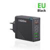 160W Multi-Port Fast Charger: 3 USB + 3 Type-C, EU/UK Plug, Compatible with Apple, Huawei, Xiaomi