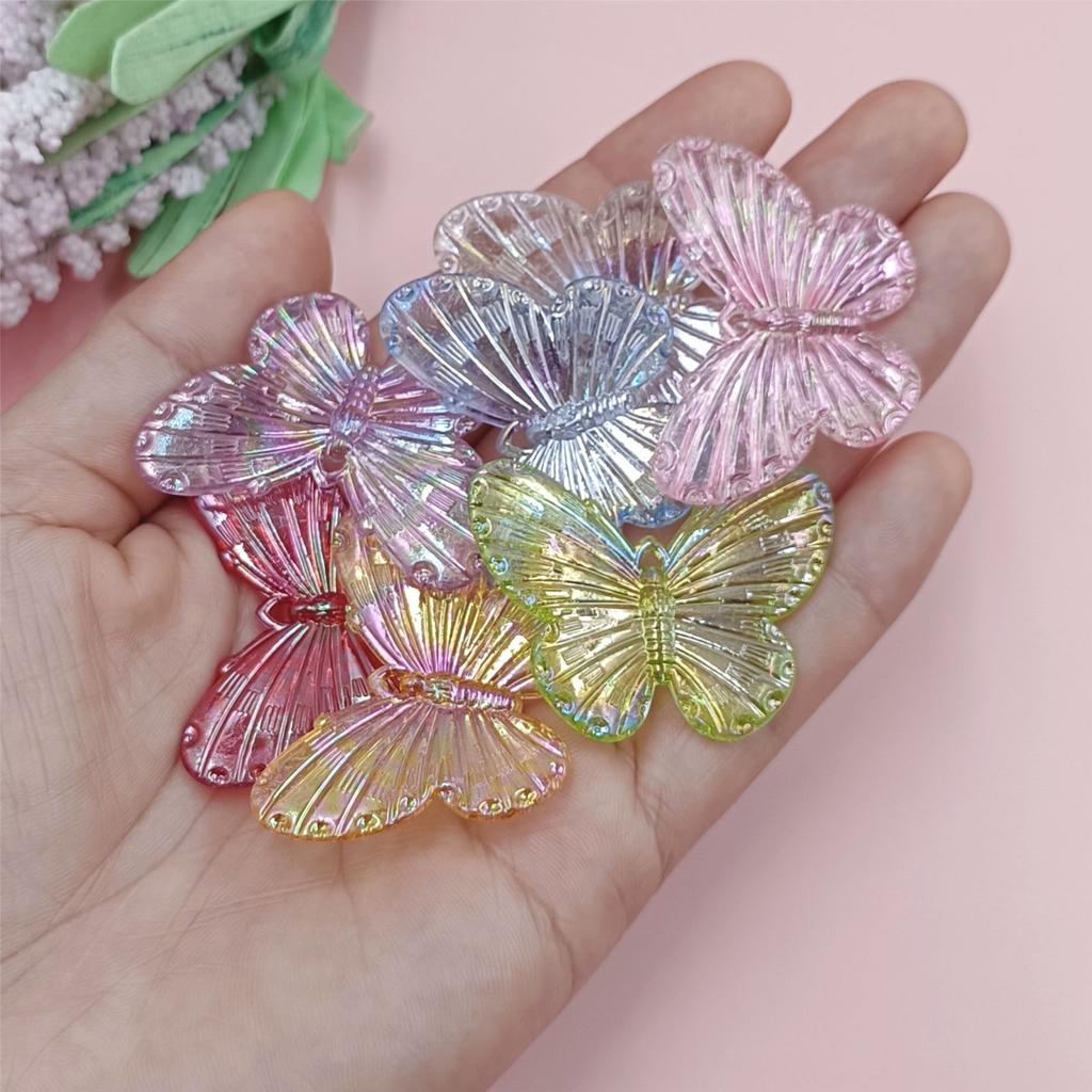 30Pcs 40*30mm Laser Color Single Hole Butterfly Pendant Creative AB Color Beads DIY Accessories for Jewelry Making