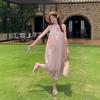 French gentle flower neck dress children's summer temperament off-the-shoulder vest skirt loose and thin A-shaped long dress