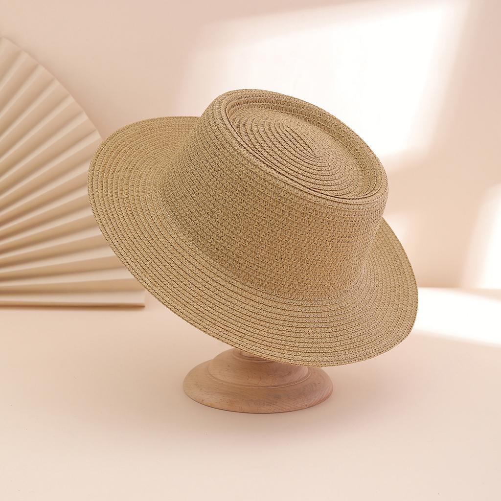 Women's Solid Color Wide Brim Foldable Straw Hat, Fashion Versatile Sun Protection Cap for Outdoor Travel Beach Vacation