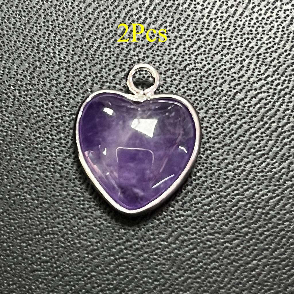 2 Stück, Energie Naturstein Anhänger mit silberfarbenem Rand, Spirituelle Heilung Kristall Herz Edelstein Charms für Schmuckherstellung DIY Basteln 15mm