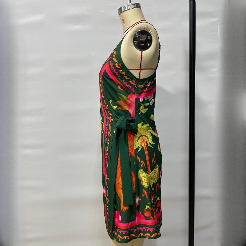Vestido Sexy de Tirantes sin Mangas con Estampado Tropical de Verano para Mujer Vestidos Casuales Elegantes con Cordones de Cintura Alta Moda Mujer Vintage Ajustado Vestido Corto 25912