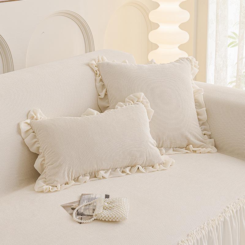 Cream Style Sofa Throw, Full Coverage All-Season Lace Skirt Sofa Cover, Universal Full Package Blanket