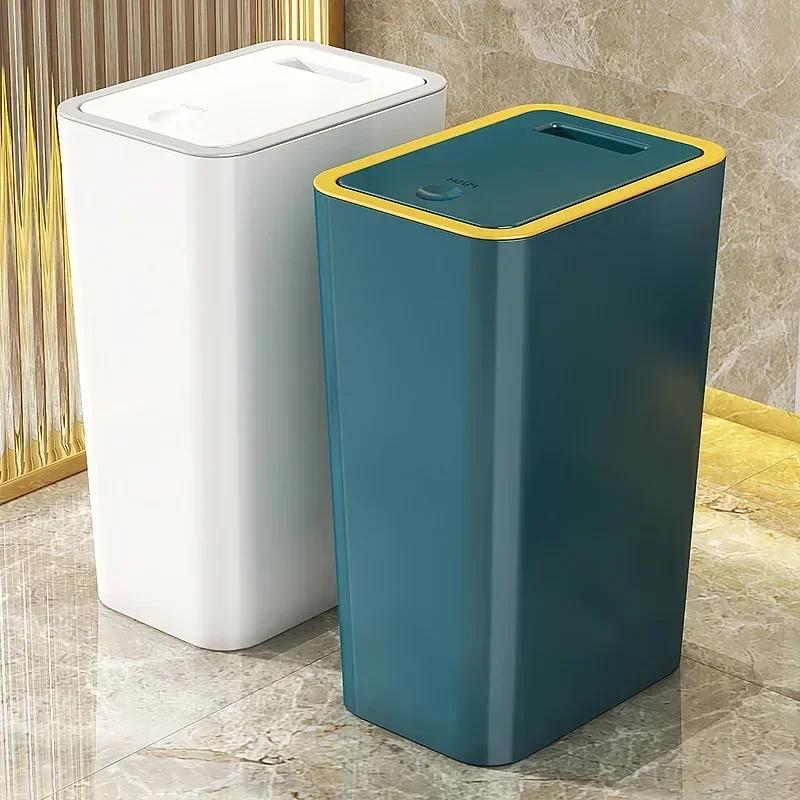 Bathroom Trash Can 10 12L Garbage Can With Press Top Lid For Toilet,Bedroom,Living Room – Plastic Wastebasket With Pop-Up Lid