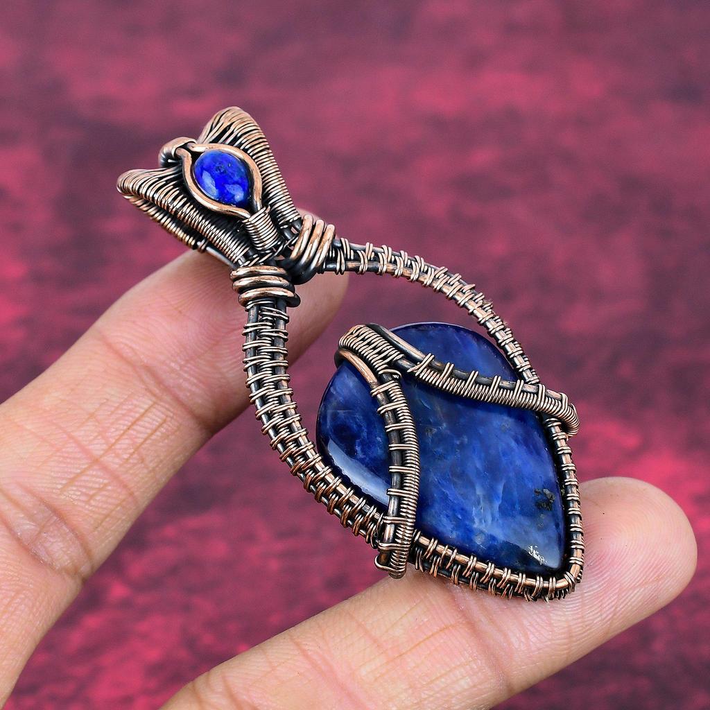 Sodalite Pendant Copper Wire Wrapped Jewelry Lapis Lazuli Gemstone Pendant