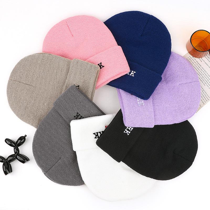 rkNewYo autumn and winter beanie hat letter embroidery versatile warm wool hat men's and women's knitted hat