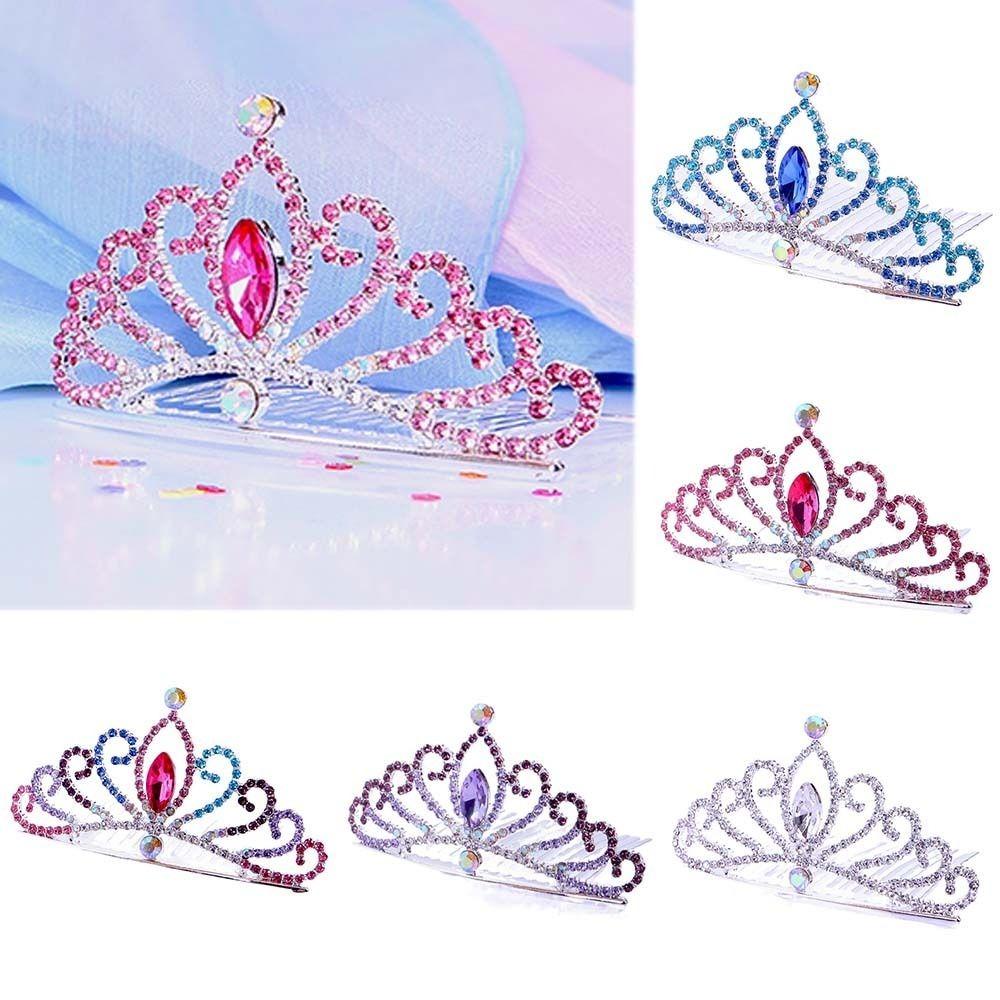 Birthday Gifts Princess Aisha Tiaras Rhinestone Hairpin Children Girls Hair Comb Crystal Crowns