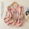 DIMANAF 2026 Summer Beach Women Plus Size New Blouse Shirt Print Floral Vintage Short Sleeve Cotton Linen Casual Loose Lady Tops Tees