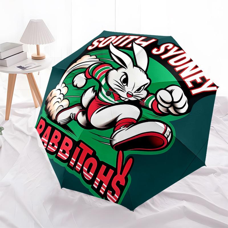 Rabbitohs, South Sydney Automatisches Öffnen und Schließen, 8 Rippen Struktur Tragbarer Regenschirm, Geeignet für Männer und Frauen in allen Jahreszeiten Perfekt