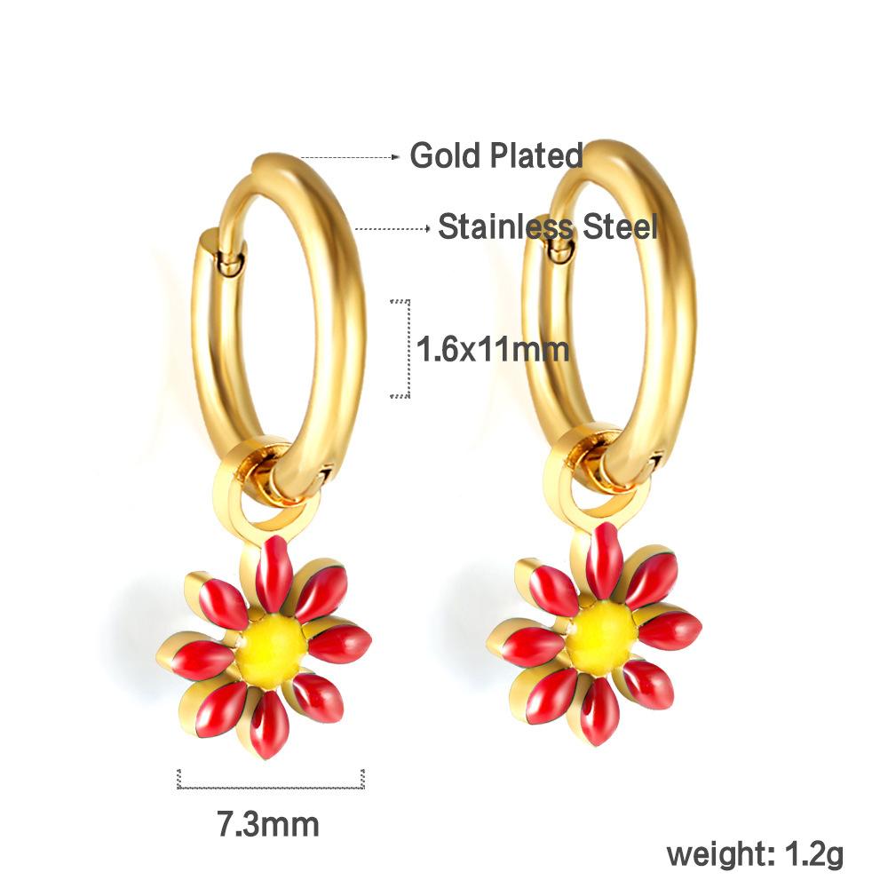 Small daisy earrings, fashionable and simple temperament stainless steel jewelry dripping oil colored small flower women's earrings