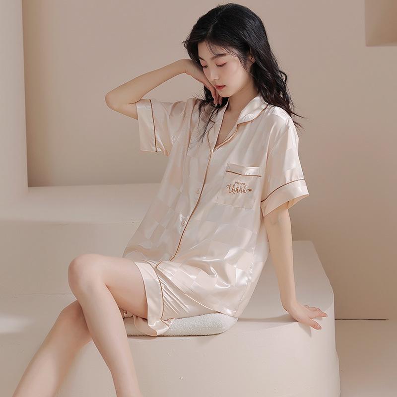 Pajamas Women's Summer Ice Silk Short Sleeve Shorts Summer Thin New Year's New Simulation Silk High-end Loungewear