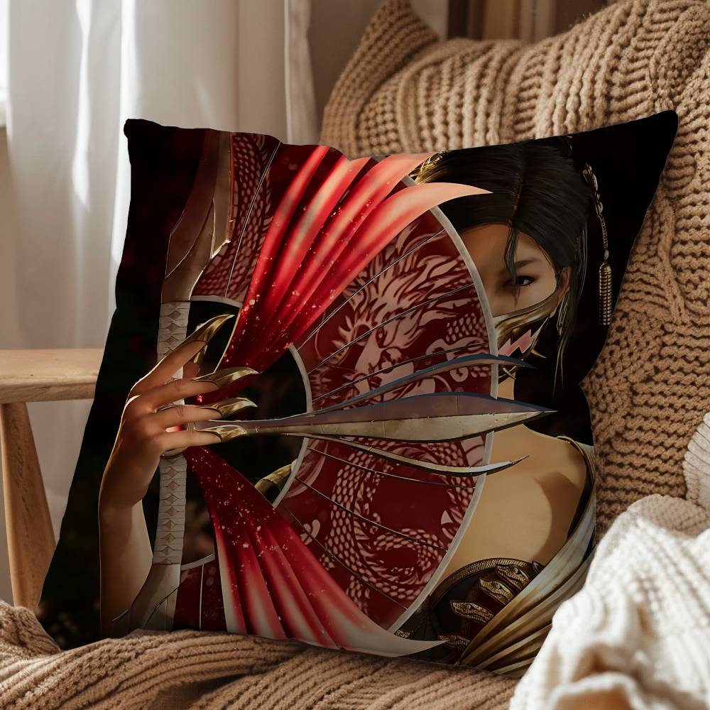 Johnny Cage Kitana Mortal Kombat Pillow Case Square Double-Sided Printing Short Plush Sofa Cushion Cover Bedroom Bedside Pillow