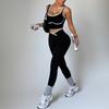 Women Black White Color Block Sports Bra High Waist Leggings Workout Set Activewear Yoga Set